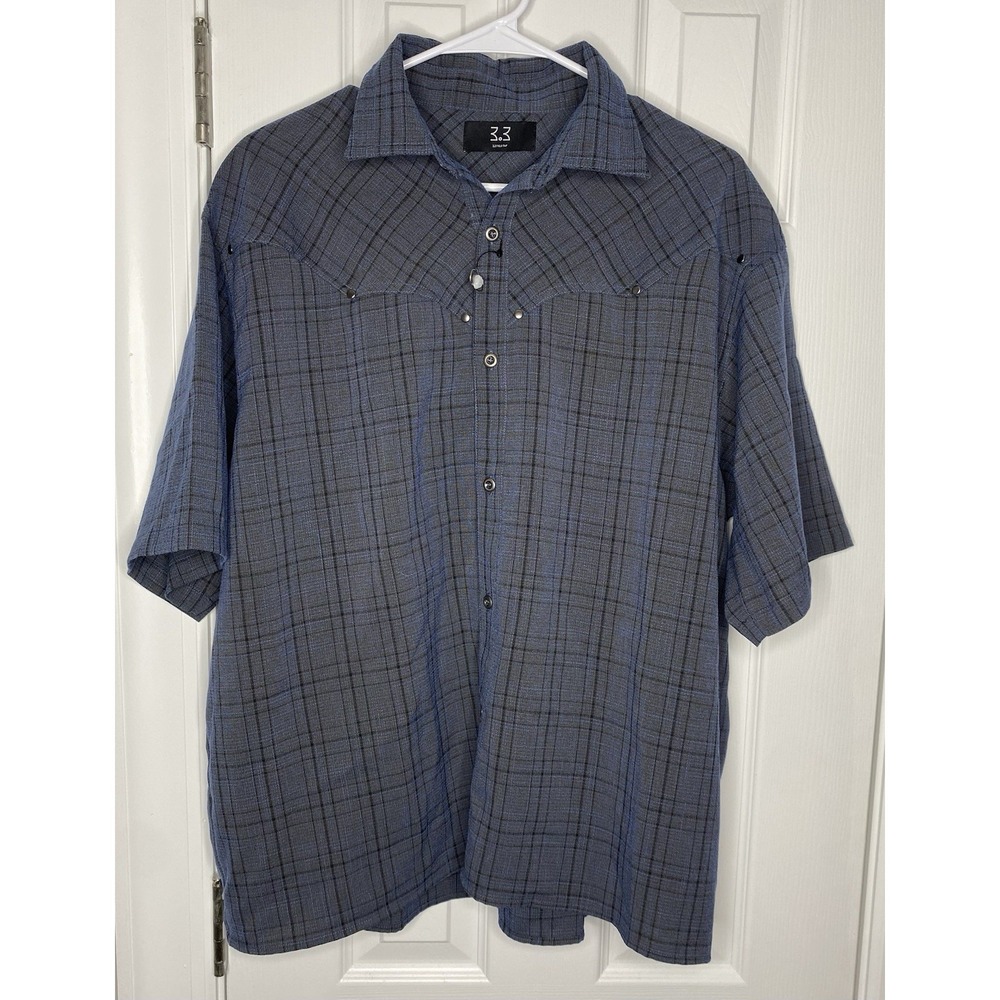 3.3 Field Trip Men's Short Sleeve Button Up Collared Shirt Blue Size Medium‎